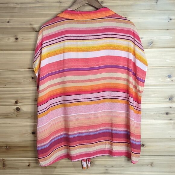 Torrid Women's Top 2X Multicolor Stripes Button Front Short Sleeve Blouse Pink - Picture 5 of 10